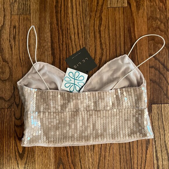 LE LIS Collection Just In Time Sparkle Crop Top Taupe NWT Size Small - Picture 6 of 7
